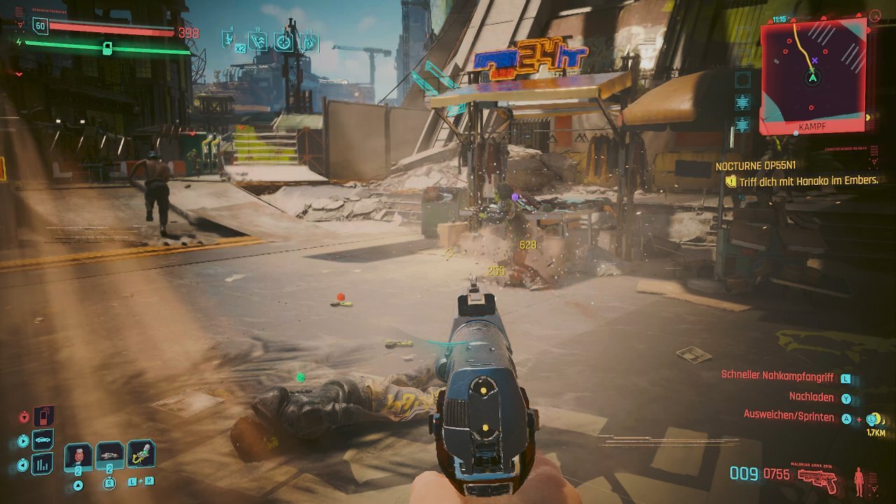 Eine Ballerszene in Cyberpunk 2077 auf Switch 2