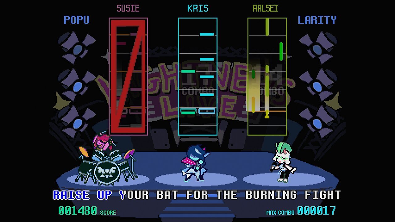 Ein Ryhtmusspiel in Deltarune mit den Hauptcharakteren als Band.
