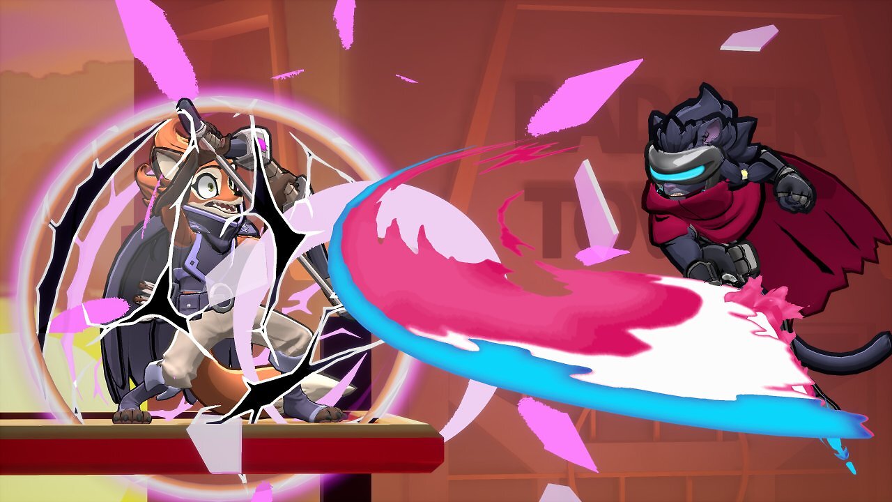Ein Schild in Rivals of Aether 2 wird gebrochen.