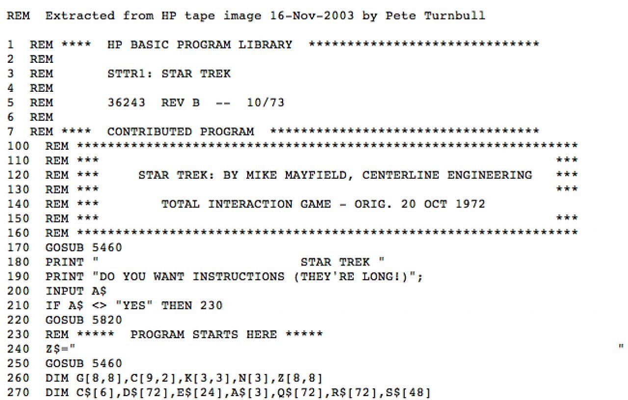 [08/08/2025] Ein Blick in die Hewlett-Packard-Version des Star-Trek-Listings.