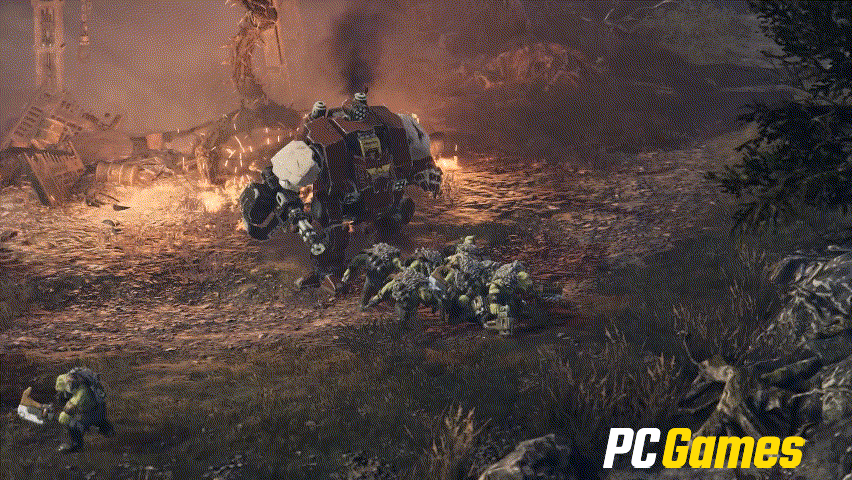 Ein Dreadnought stampft Gegner in den Boden, zerquetscht einen Ork in der Hand und eröffnet dann das Feuer - alles in einer fließenden Bewegung.