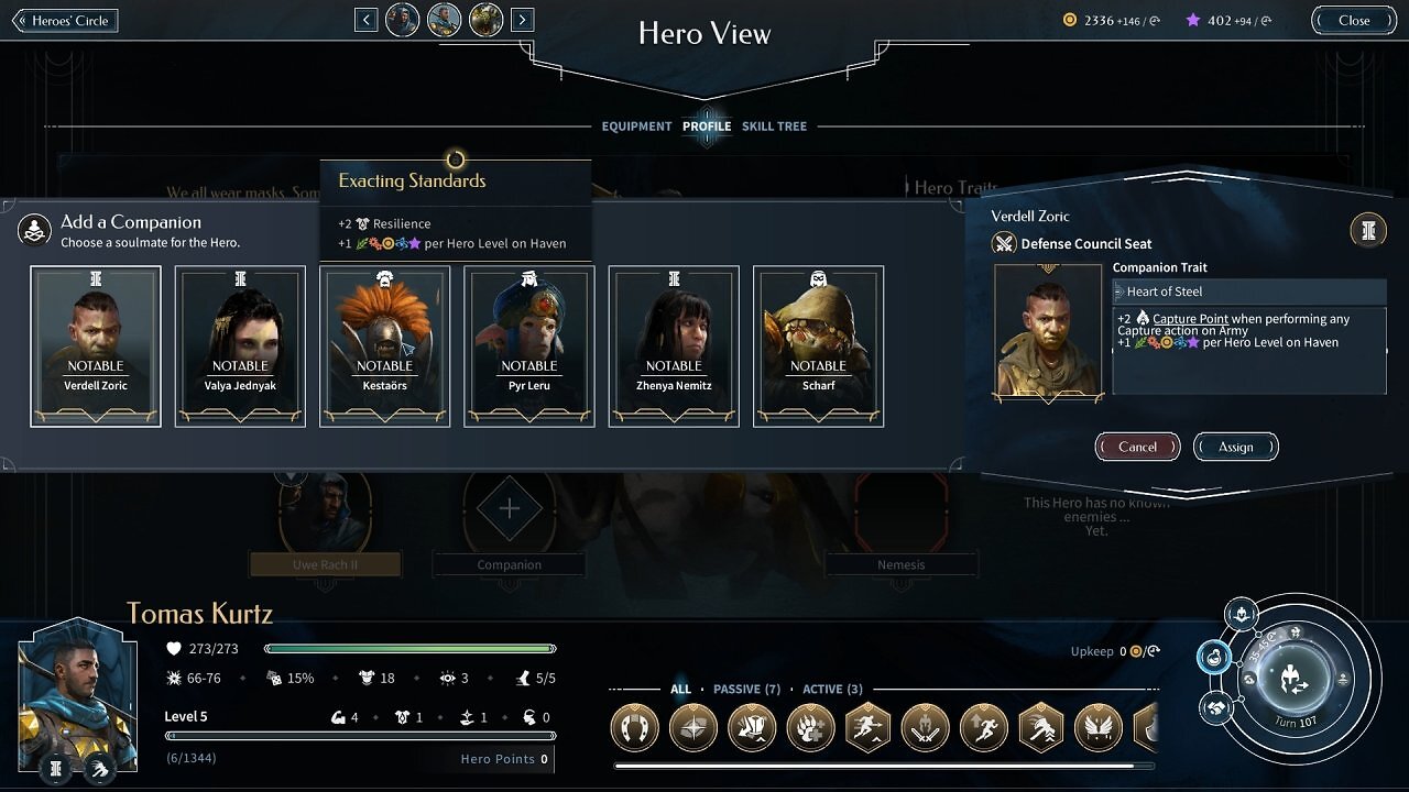 Allen Helden könnt ihr Freunde und Partner zuweisen.
