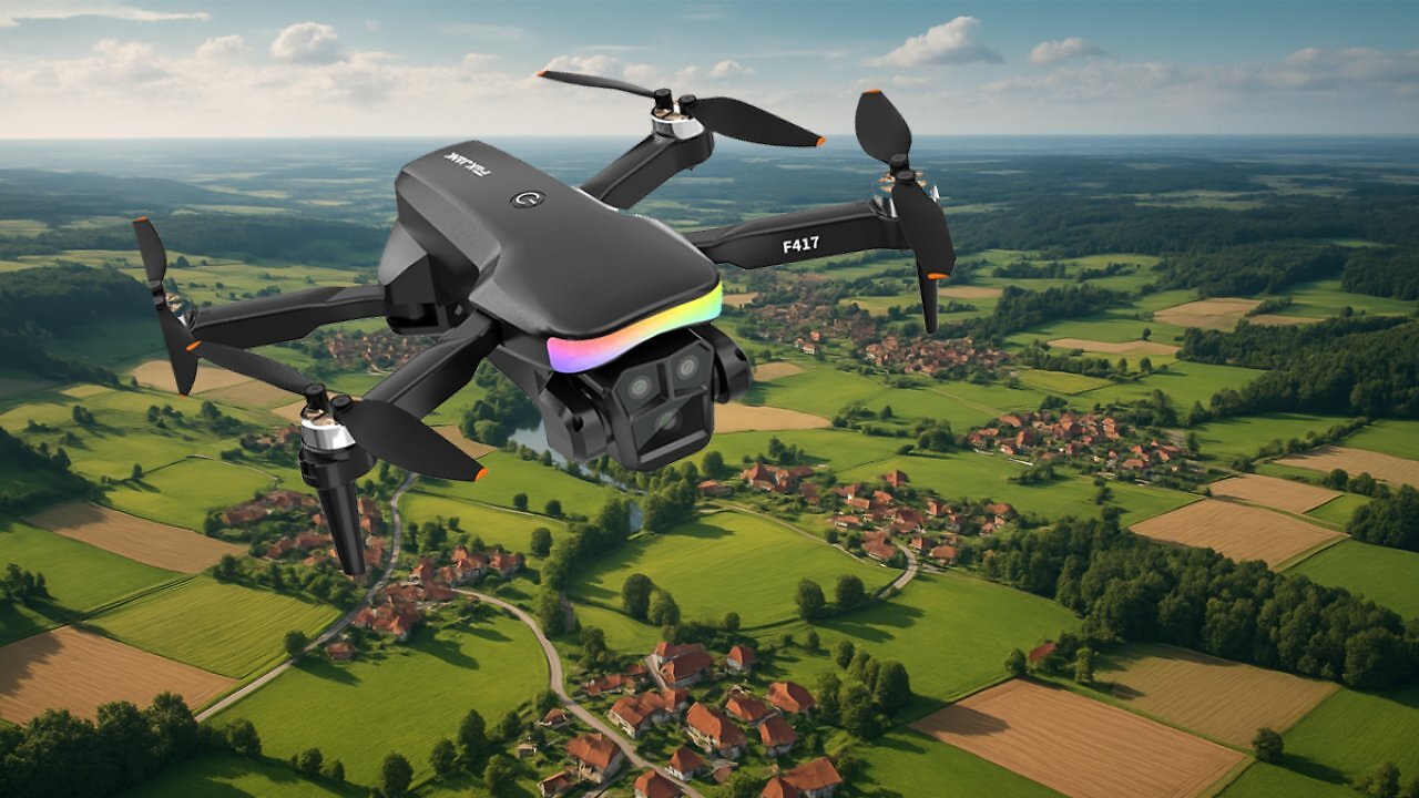[18/09/2025] F417 Drohne mit Kamera 1080P für Erwachsener,90° Einstellbar,RGB LED-Leiste,WiFi FPV Übertragung,Dual-Kamera Drones für Anfänger,Bürstenlos,RC Quadrocopter Ideal für Anfänger&Outdoor-Spaß,Handtasche Amazon Angebot
