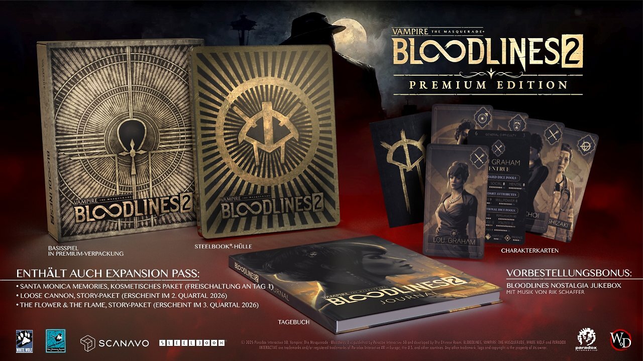 Die limitierte Premium Edition von Bloodlines 2 enthält neben diversen Goodies auch den Season Pass.