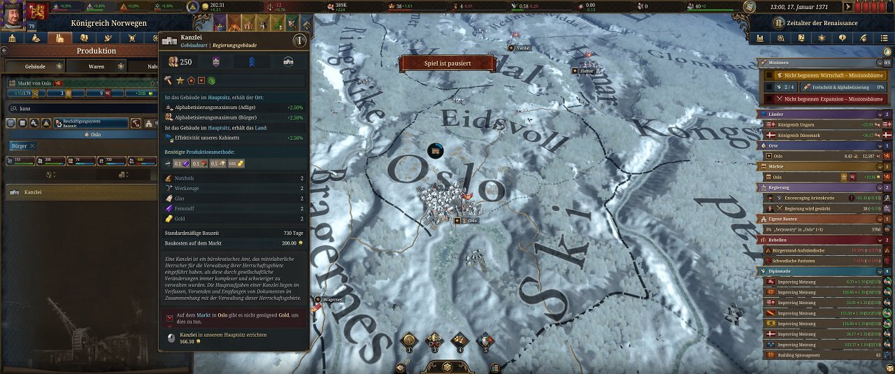 Die Spieloberfläche von Europa Universalis 5: Eine farbige Landkarte mit unzähligen Menüs.