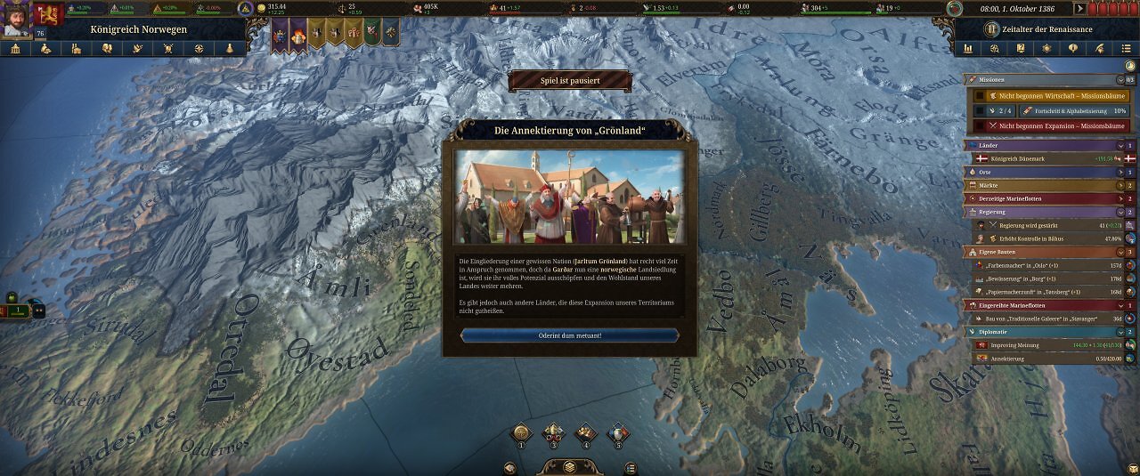 Die Spieloberfläche von Europa Universalis 5: Eine farbige Landkarte mit unzähligen Menüs.