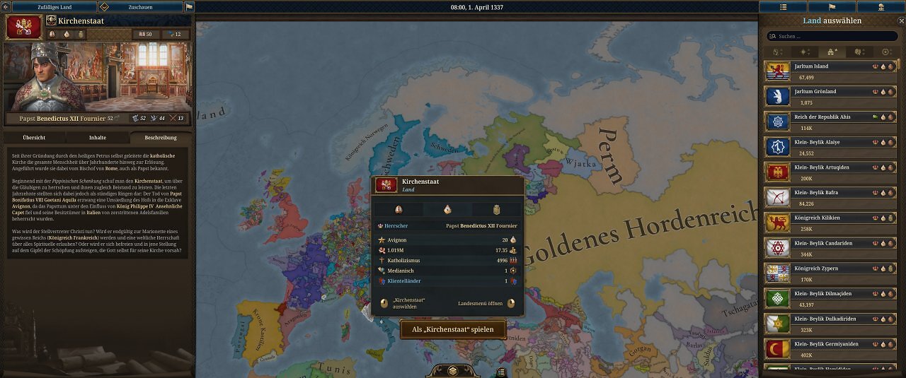 Die Spieloberfläche von Europa Universalis 5: Eine farbige Landkarte mit unzähligen Menüs.