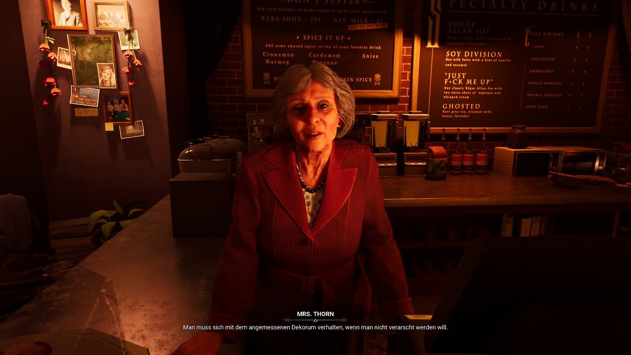 Mrs. Thorn ist eine eurer Clan-Kontakte. Die gut vertonte Dame hält die schlechtesten Quests im ganzen Spiel für euch bereit.