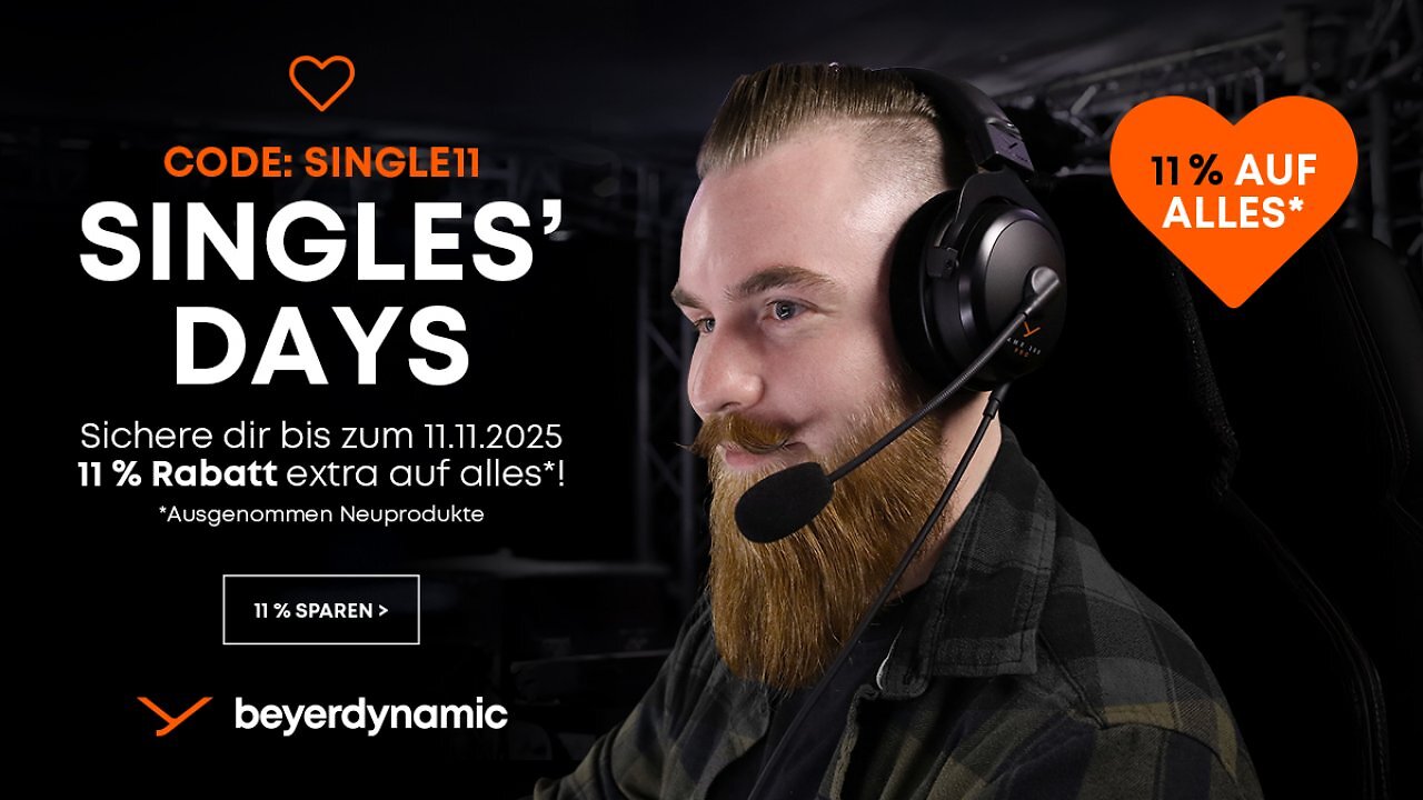 [30/10/2025] Jetzt beim Singles' Day sparen:&nbsp;11% Rabatt auf fast Alles von beyerdynamic&nbsp;
