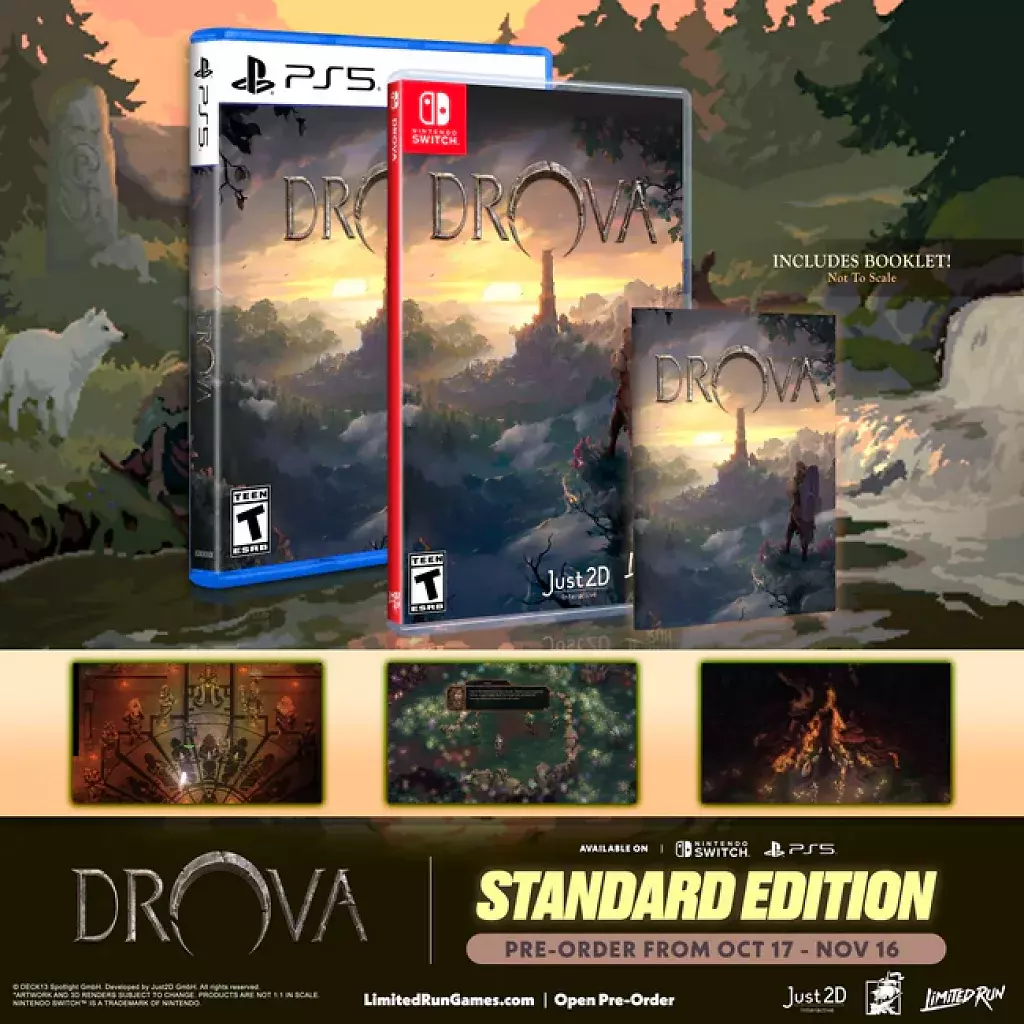 [16/10/2025] So sieht die limitierte physische Ausgabe von Drova aus. Zur Box für PS5 oder Switch gibt es auch noch ein Booklet dazu.