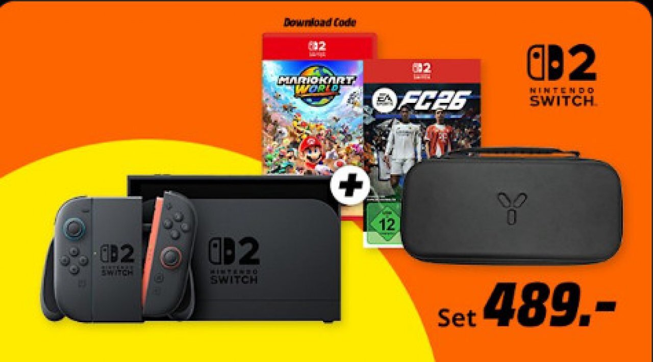 Der beste Deal: Switch 2 plus zwei Spiele und Tasche für insgesamt 489 Euro.