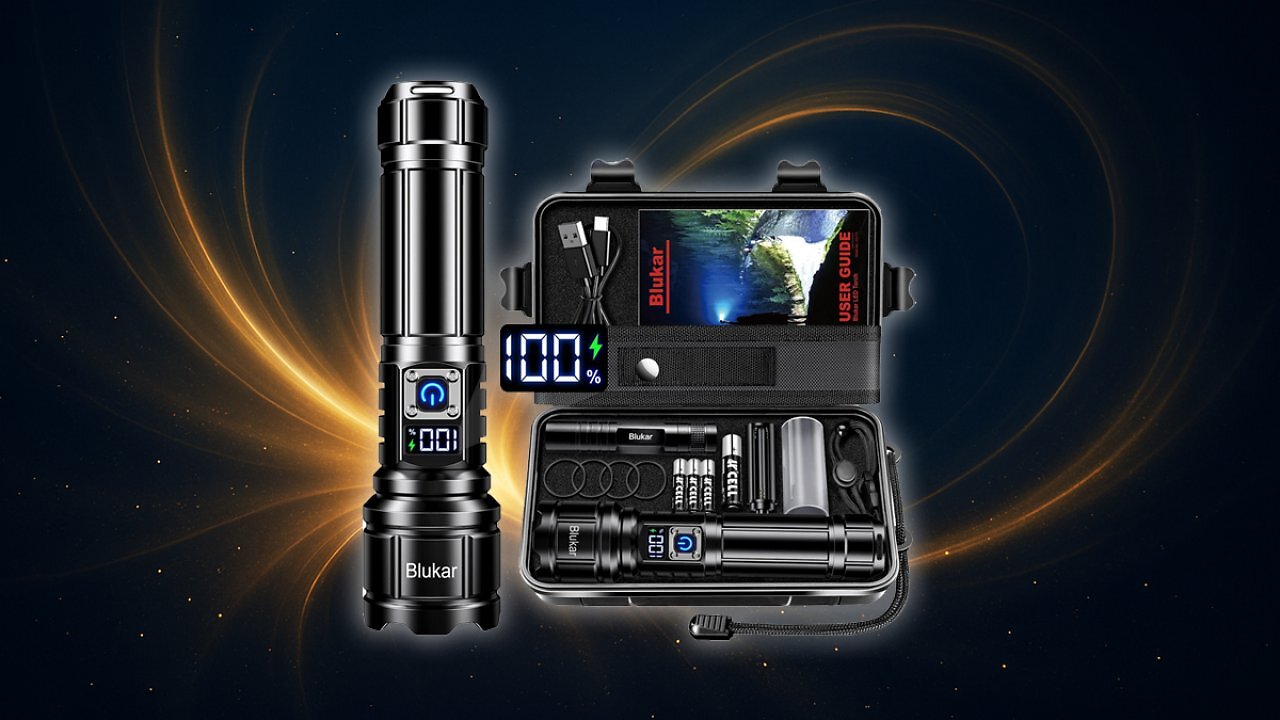 [14/11/2025] Blukar Taschenlampe LED Aufladbar, Extrem Hell Hohe Helligkeit Taschenlampen Zoombare Taktische Handlampe mit 5 Lichtmodi, IP67 Wasserdicht Flashlight Torch für Camping, Outdoor, Notfäll [Energieklasse A+++] Amazon Angebot