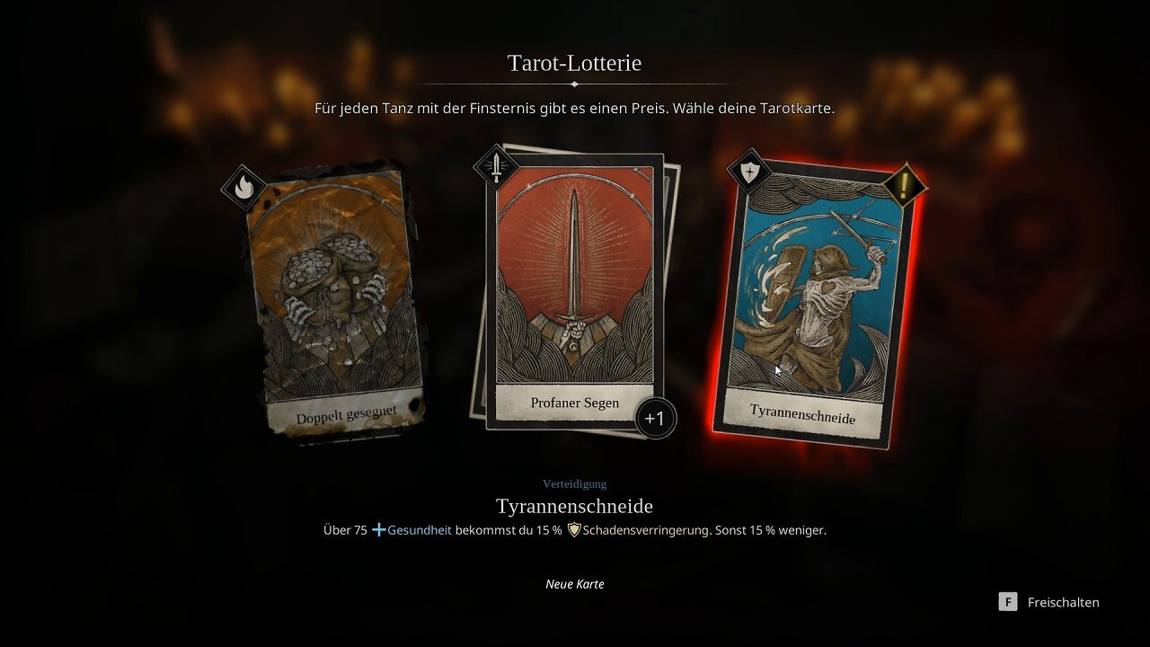 Tarotkarten verpassen euch starke passive Boni... allerdings nur für einen Raid. Danach verfallen sie und müssen neu gezogen oder reaktiviert werden.
