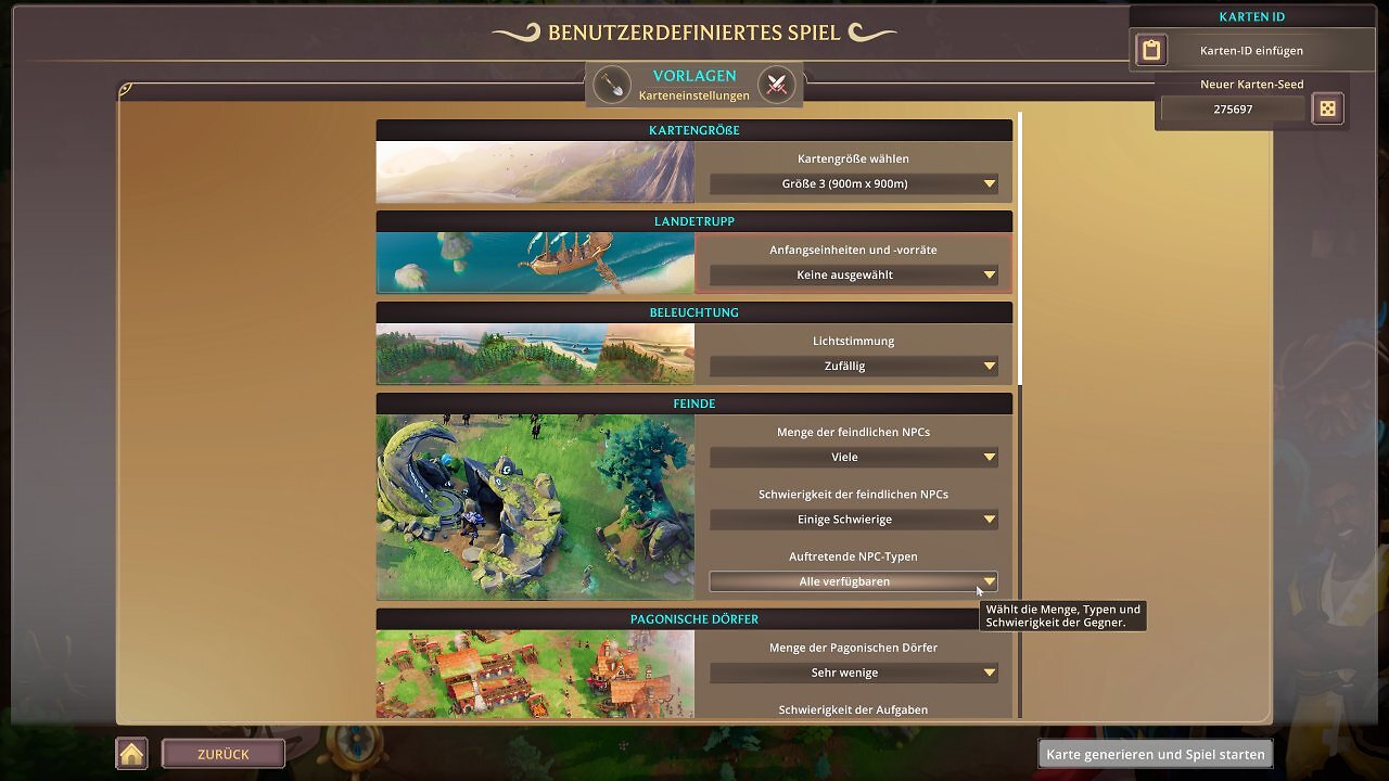 Bei der Erstellung einer Partie könnt ihr auf Wunsch auch alles im Detail euren Vorlieben anpassen.