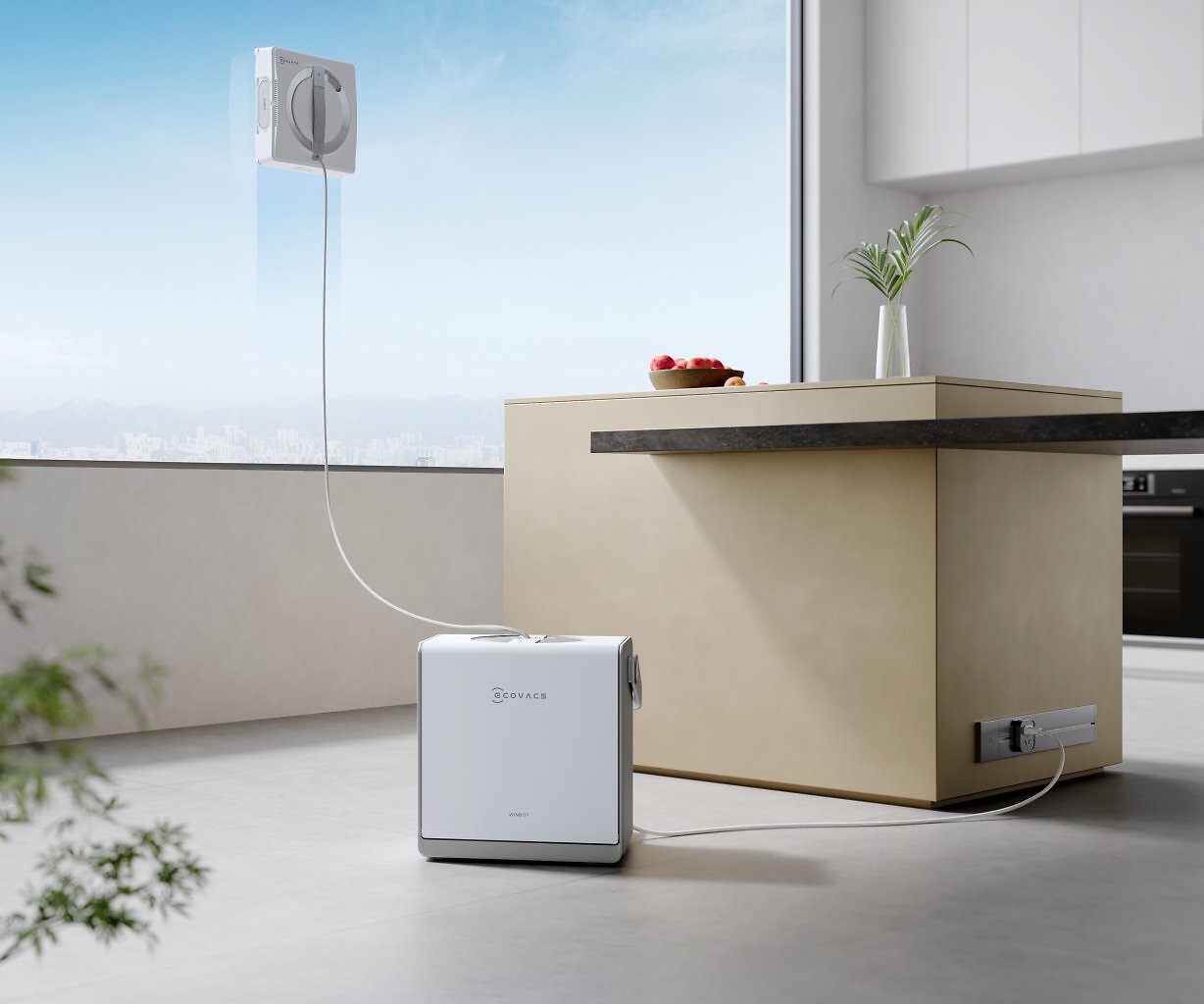 Ein Fensterputzroboter bei der Arbeit