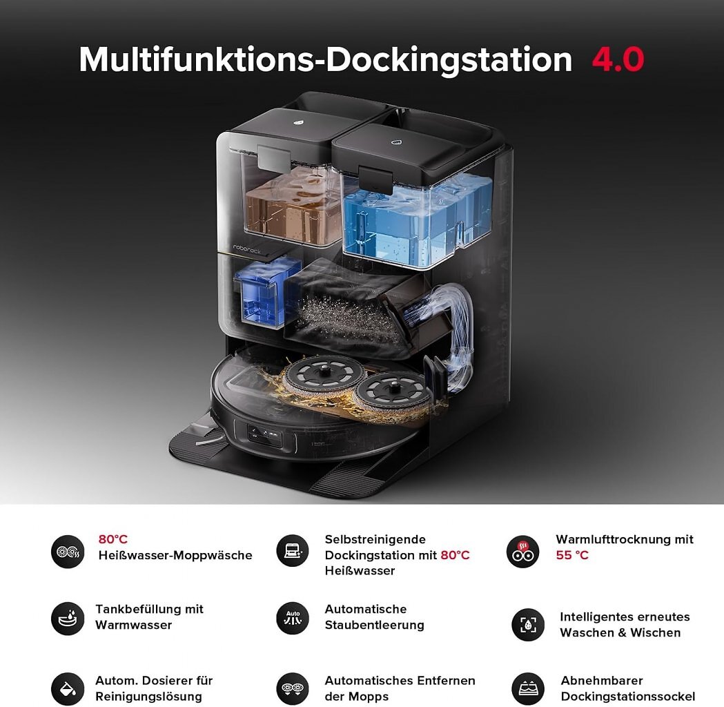 Der Saug- und Wischroboter ist dank Multifunktions-Dockingstation fast wartungsfrei.