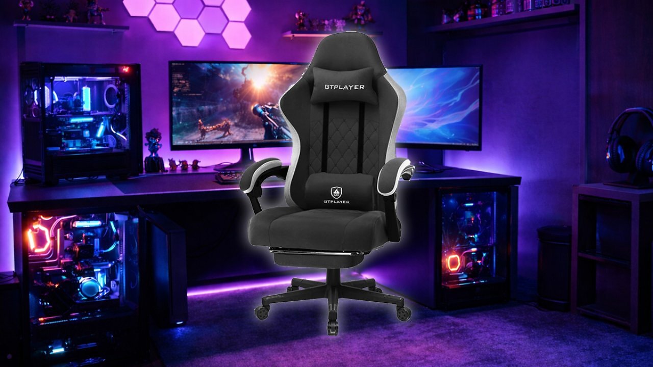 [30/01/2026] GTPLAYER Gaming Stuhl Ergonomischer Gaming Sessel Schreibtischstuhl mit Stoffoberfläche, Federsitzkissen, Verbindungsarmlehnen und Fußstütze hellschwarz Amazon Angebot