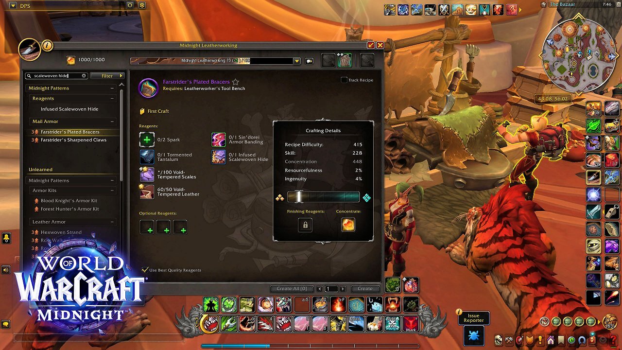 [25/01/2026] Epische Lederverarbeitung, WoW Midnight-Style: Anstelle der zersplitterten Funken kommt es nicht zur Vereinfachung, sondern zur Eskalation: Epische Handwerksarbeiten erfordern nun zwei Funken statt einem sowie zusätzlich ein obligatorisches Gequältes Tantal und ein hochwertiges Reagenz für epische Crafts.