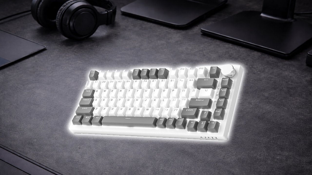 [13/02/2026] AJAZZ AK820 Mechanical Keyboard, 75% Hot Swappable Wired Keyboard with Volume Control Knob, PBT Keycaps, Five-Layer Sound Insulation Pad, 82-Key Gaming Keyboard, Grey White Amazon Angebot
