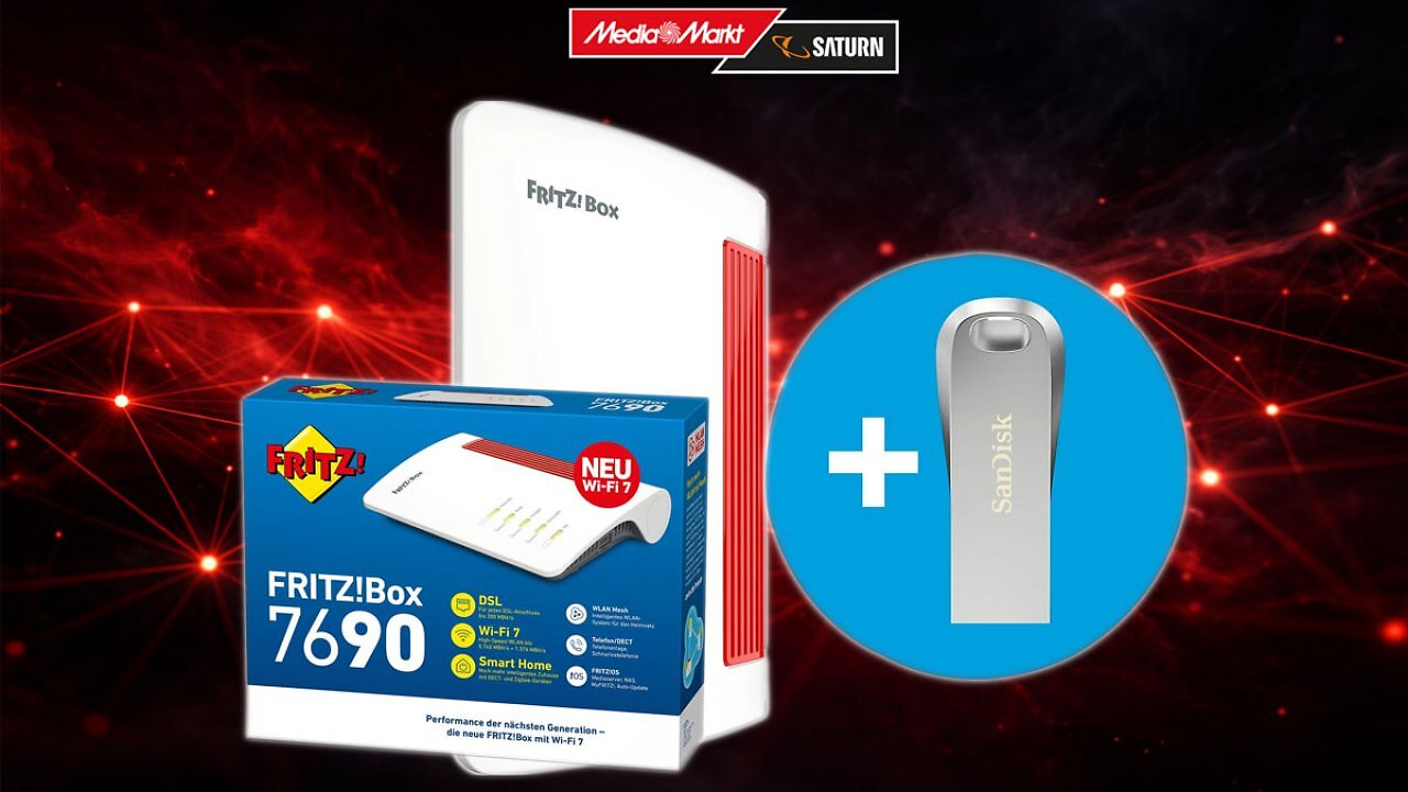 [24/02/2026] Zum Bestpreis bei MediaMarkt: Fritzbox 7690 Bundle mit Sandisk USB-Stick