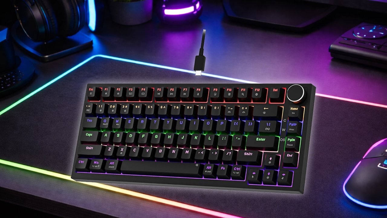 [04/02/2026] Newmen GM326 Mechanische Tastatur mit Kabel,Gaming Tastatur 75 Prozent,TKL Hot Swap LED Beleuchtung USB C Mini Mechanische Tastaturen mit Knopf,für PC/Win/Mac,QWERTY Layout,Schwarz,Rote Schalter Amazon Angebot