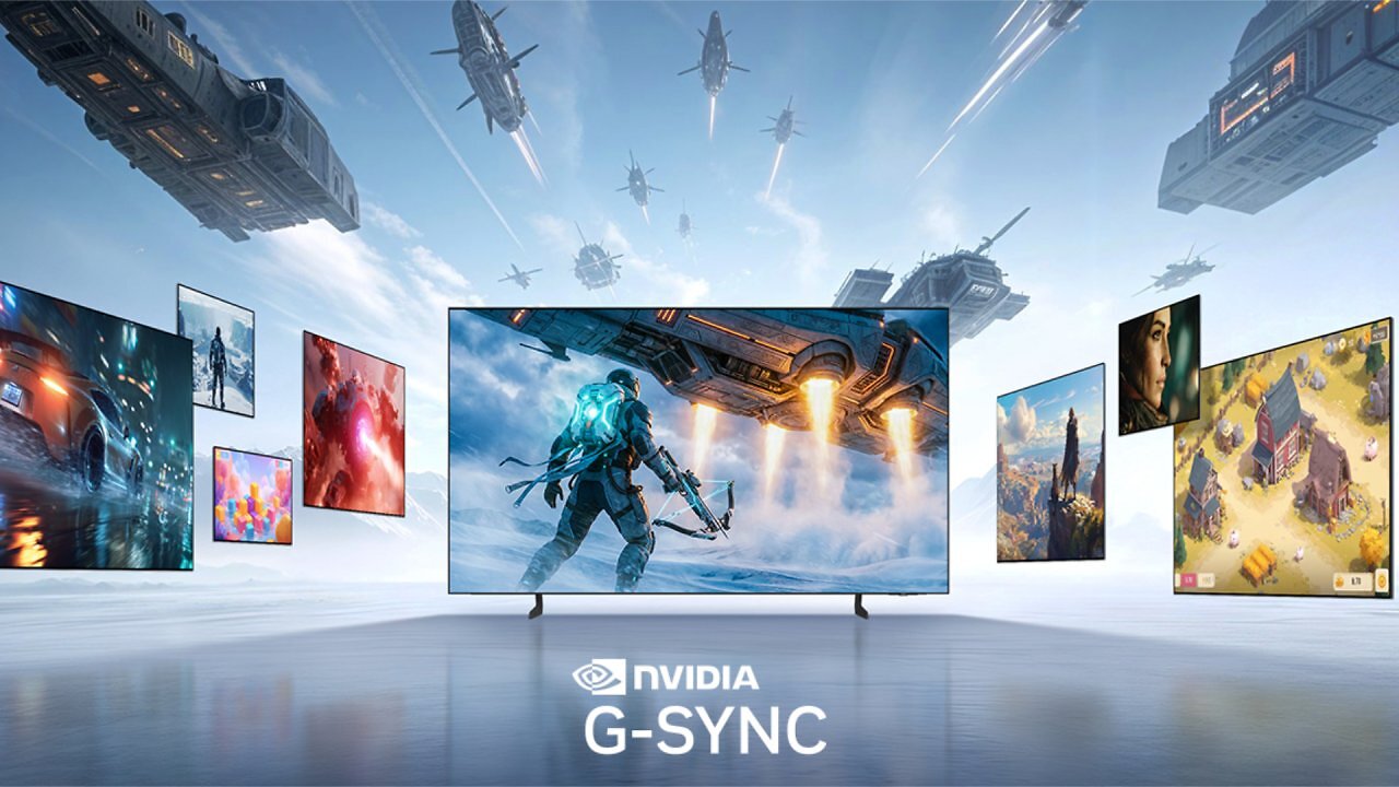 Ein Samsung TV, unter dem Nvidias G-Sync prangt.