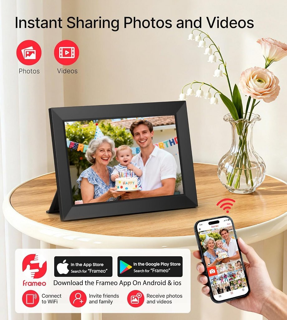 [05/03/2026] Der digitale Bilderrahmen ist kompatibel mit der kostenlosen Frameo-App.