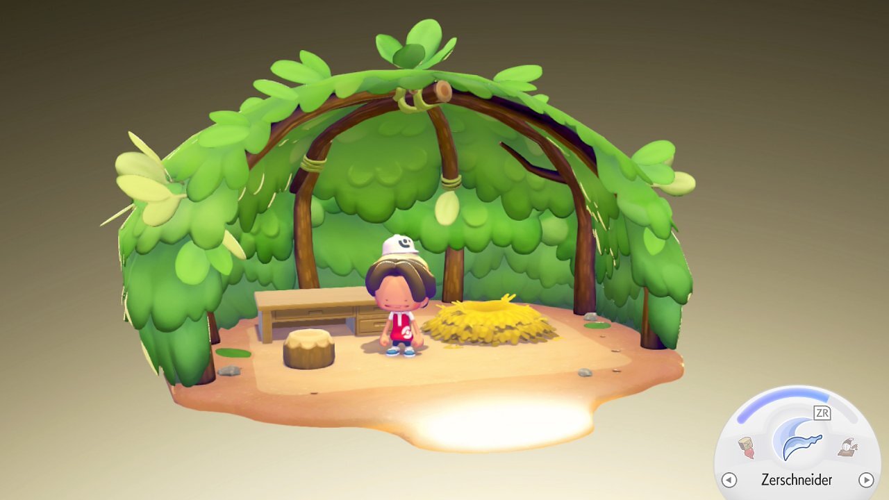 [02/03/2026] Es gibt verschiedene Behausungen, die ihr für Pokémon bauen könnt. Diese einfache Blätterunterkunft ist die kleinste und bietet wenig Platz für Dekorationen.