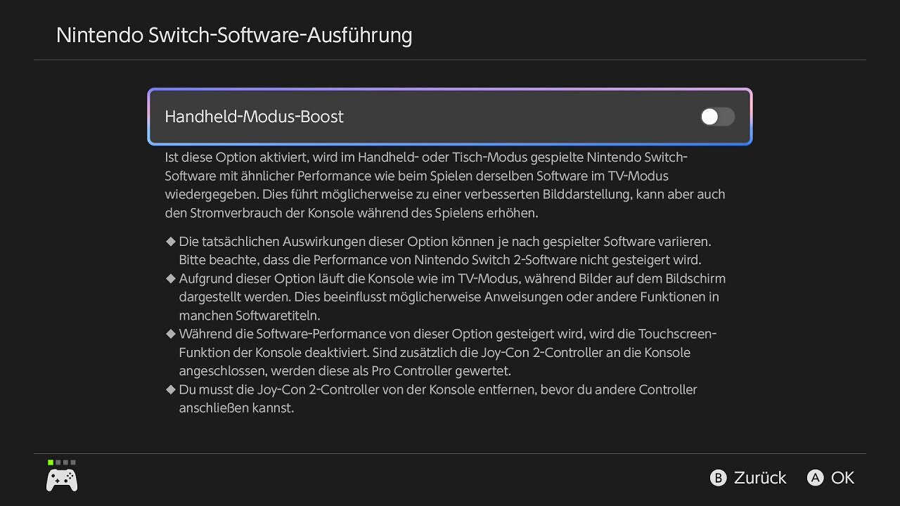 Das solltet ihr bei aktivierten Handheld-Boost.Modus der Switch 2 beachten.