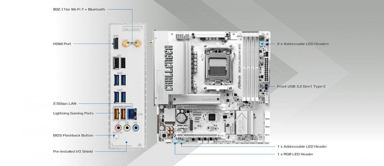 ASRock B850M Challenger WiFi White: AM5-Micro-ATX-Mainboard für weiße Builds