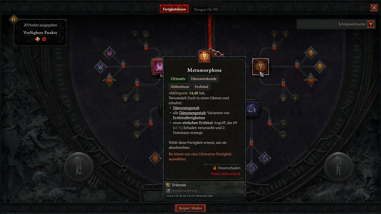 Ein Blick in den Talentbaum des Hexenmeisters.