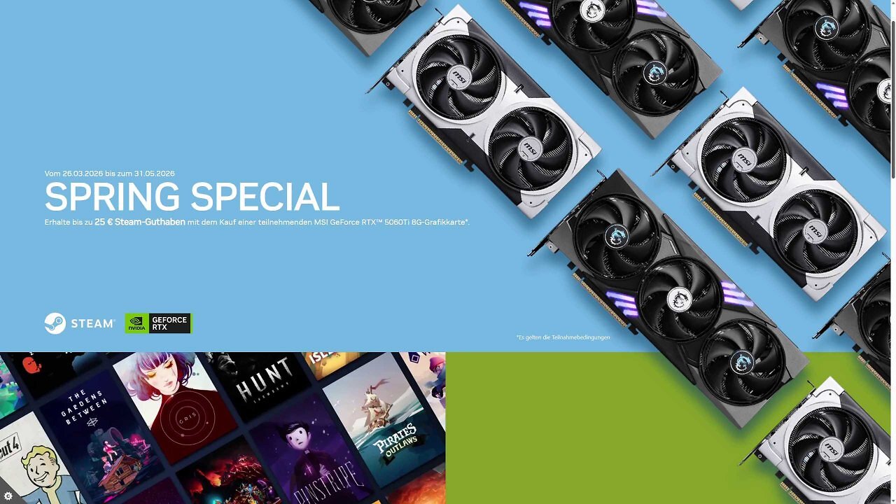 Im aktuellen MSI Spring Sale gibt es beim Kauf ausgewählter RTX-50-Grafikkarten einen Steam-Gutschein dazu - den ihr natürlich direkt für Resident Evil Requiem einlösen könnt.