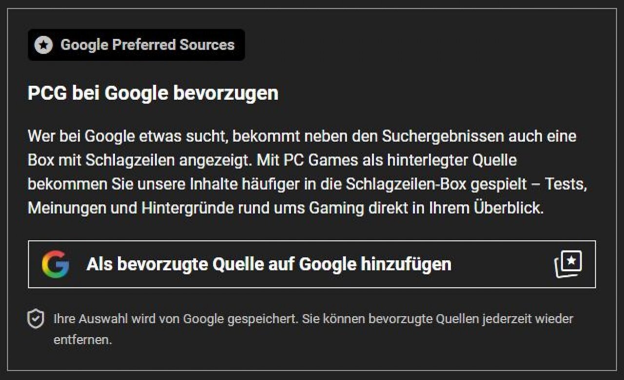 [22/05/2026] Ab jetzt in jedem Artikel: PC Games zu den bevorzugten Quellen bei Google hinzufügen.