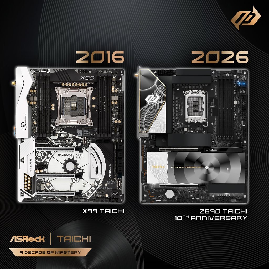 10 Jahre liegen zwischen dem ersten und dem neuesten Taichi-Mainboard von ASRock