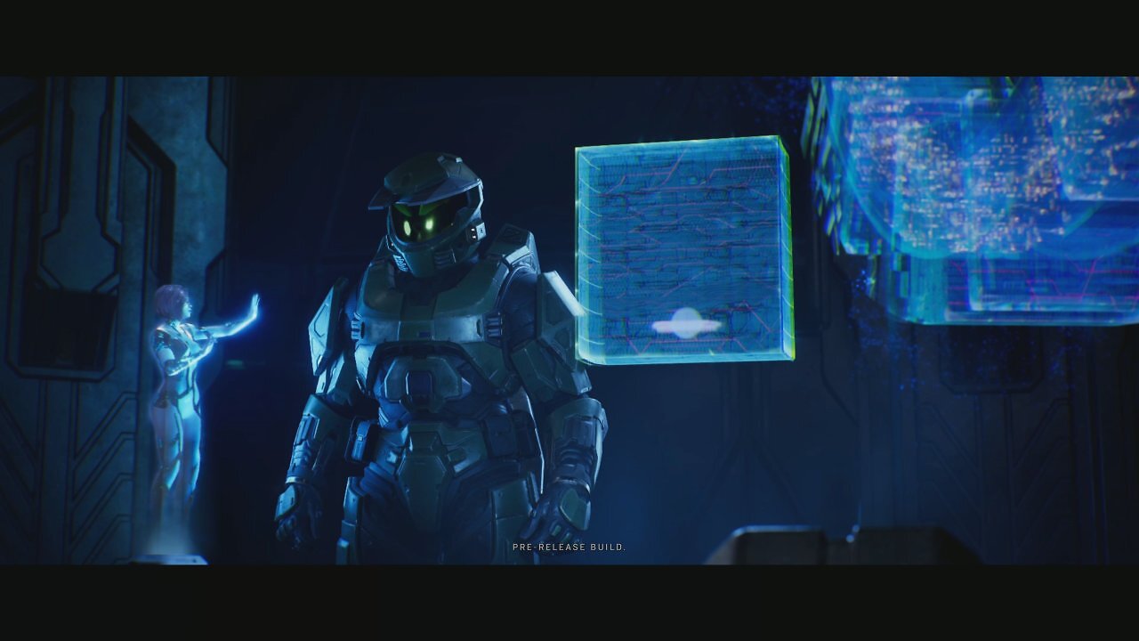 Der Master Chief und Cortana in einer Zwischensequenz.