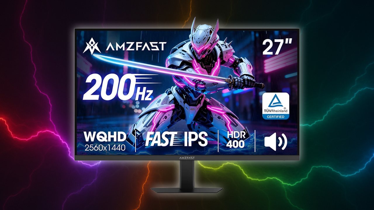 [07/07/2026] Amzfast Gaming Monitor 27 Zoll, QHD 2560x1440, 200Hz, Fast-IPS 1ms MPRT, Adaptive Sync, HDR400, 132% sRGB, Lautsprecher, VESA + ausziehbarer Kopfhörerhalter – AMZG27F5Q Amazon Angebot