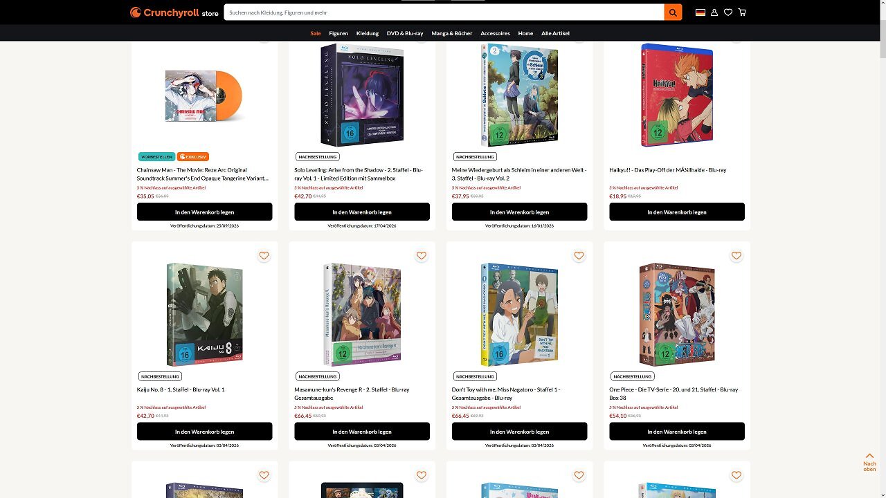 [17/07/2026] Das Kaufen von Blu-Rays, Mangas, Figuren & Co. ist in Zukunft wohl nur etwas für zahlende Crunchyroll-Kunden - aber nichtmal das niedrigste Abo-Modell reicht dafür.