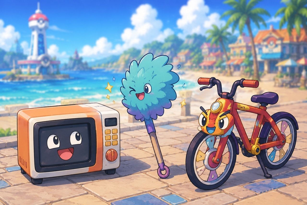[14/07/2026] Ich habe mal die KI damit beauftragt, eine Mikrowelle, einen Staubwedel und ein Fahrrad in Pokémon zu verwandeln. Allzu abwegig sind die Ergebnisse wohl leider nicht.