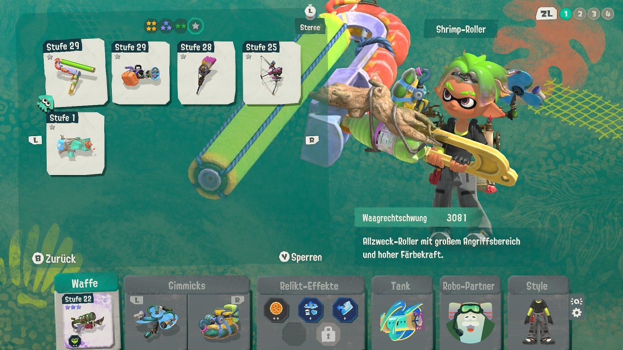 [21/07/2026] Alle Waffentypen aus der Splatoon-Hauptreihe findet ihr auch in Raiders. Da sollte für jeden die passende dabei sein.