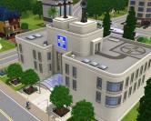 Das St.-Angela-Hospital im Zentrum von Sunset Valley ist die Anlaufstelle für alle Sims, die Doktor spielen wollen. Auch Baumkopf Holzfaust fragt hier nach Arbeit – mit Erfolg. (1)