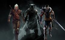Heldenvergleich von links nach rechts: Geralt aus The Witcher 2, der noch namenlose Drachenjäger aus The Elder Scrolls 5 und Hawke aus Dragon Age 2. 
