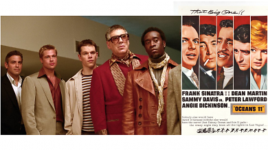 Szenenbild "Ocean´s Eleven" (2001) und Filmplakat "Frankie und seine Spießgesellen" (1960)