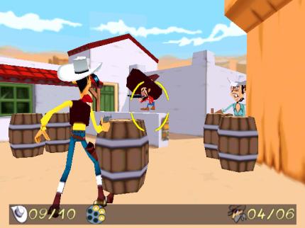 Lucky Luke nimmt es auch mit mehreren Ganoven gleichzeitig auf.