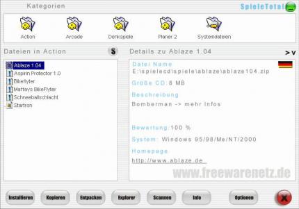 &Uuml;bersichtlich: S&auml;mtliche Freeware-Spiele sind in ein &uuml;bersichtliches Men&uuml; eingebettet und enthalten eine Kurzbeschreibung.