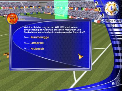 Eine der leichteren Fragen in Champion Quiz Fu&szlig;ball  oft ist man selbst als durchschnittlich begabter Fan auf Raten angewiesen.