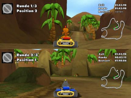 Mit zwei Spielern sorgt Moorhuhn Kart für Kurzweil.
