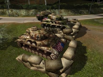 Gekaperte Panzer werden mit Fahnen markiert.