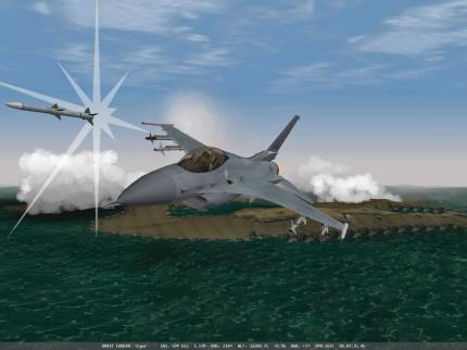 &Uuml;ber dem ehemaligen Jugoslawien feuern wir eine AIM-120B-Amraam-Luft-Luft-Rakete auf eine gegnerische MiG-29 Fulcrum ab.