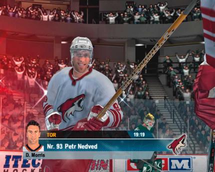 Phoenix-Spieler Petr Nedved hat nach seinem Tor gut lachen. Nicht nur die Animationen der Spieler wirken geschmeidiger, auch die Gesichter sind detaillierter.