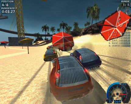 Mit den verflixt schnellen Rinspeed Bedouin jagen wir am ziemlich rutschigen Strand von Hawaii entlang. 